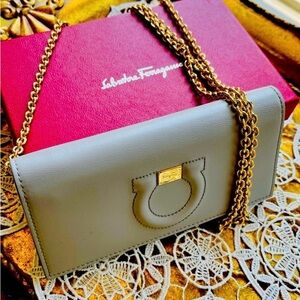 Salvatore Ferragamo Burgundy and Taupe Women's Wallet